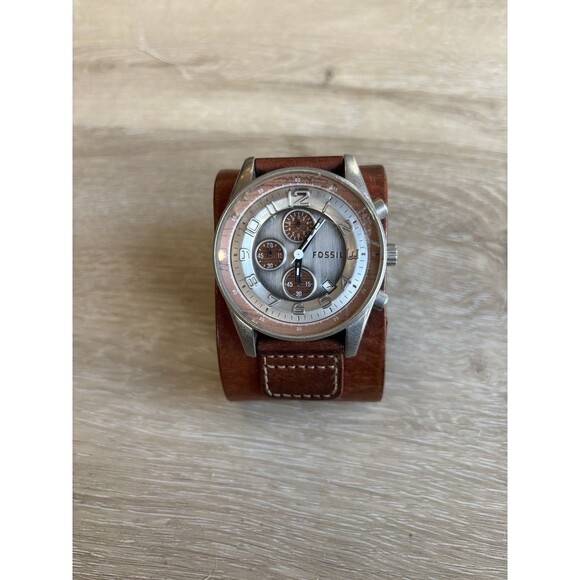 Vintage Fossil Chronograph Watch Leather Cuff Band Repair Lot AS-IS Scratch - Picture 2 of 12